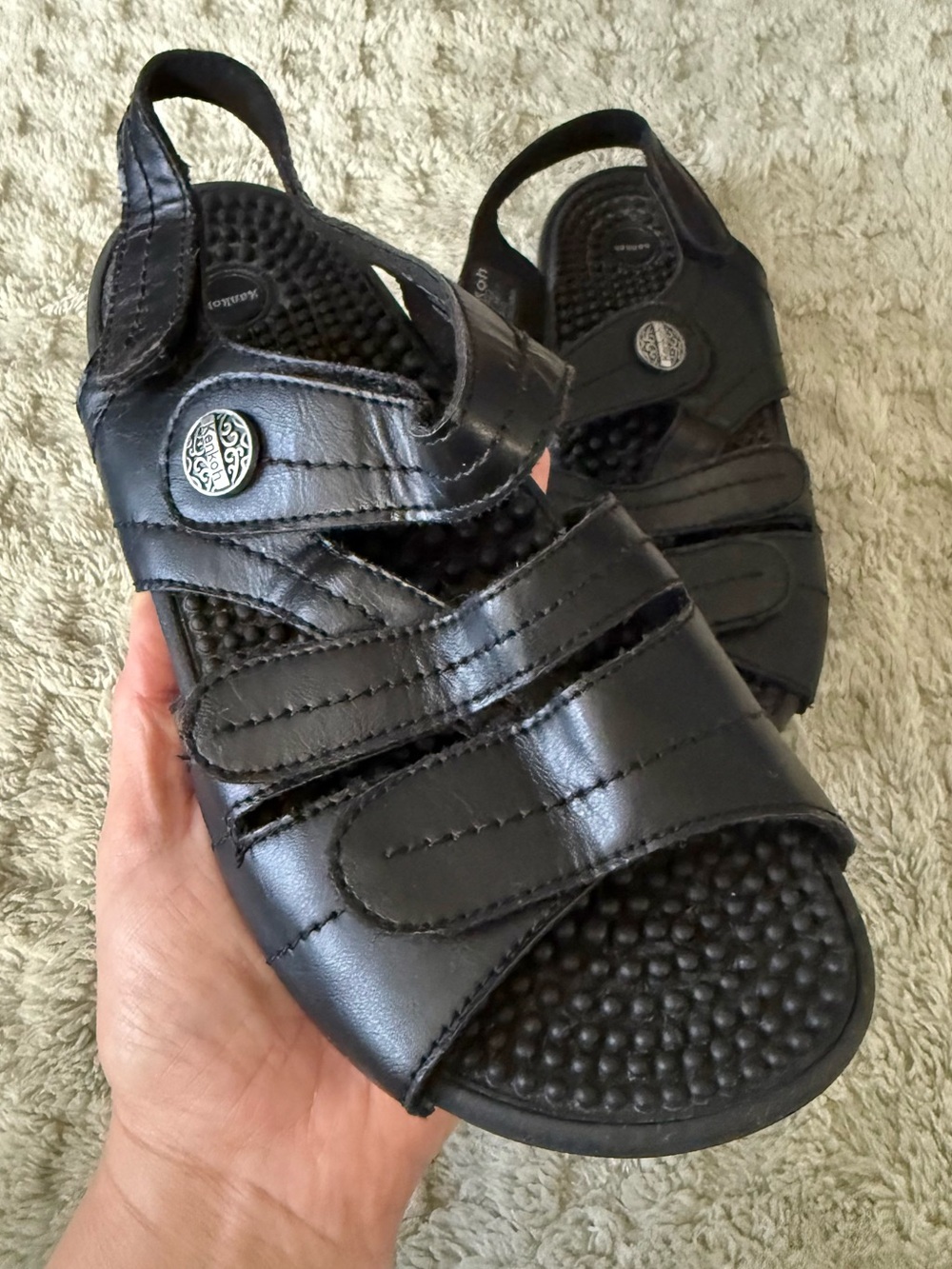 Kenkoh Essence Reflexology Massaging Footbed Adjustable Black Sandals Size 7 W